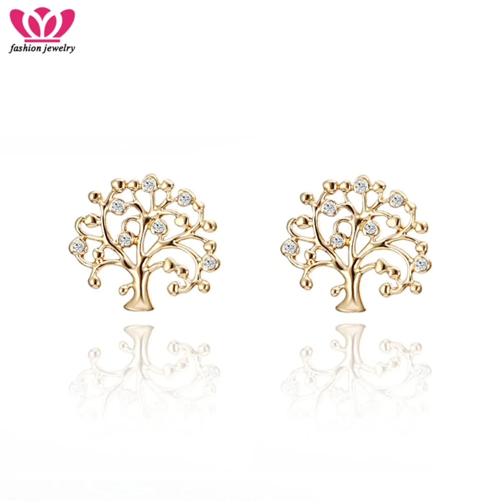 

Small Tree Of Life Stud Earrings For Women AAA Crystal Earrings Gold Silver Fashion Jewelry Wedding Party Gifts Dropshipping
