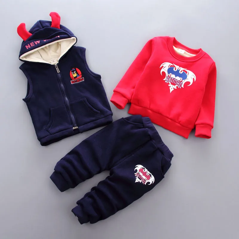 

Baby Boy Clothing Sets 2018 Cartoon Pattern Autumn Winter Warm Toddler Vest + Shirt + Pants 1 2 3 Years Kid Clothing Suit