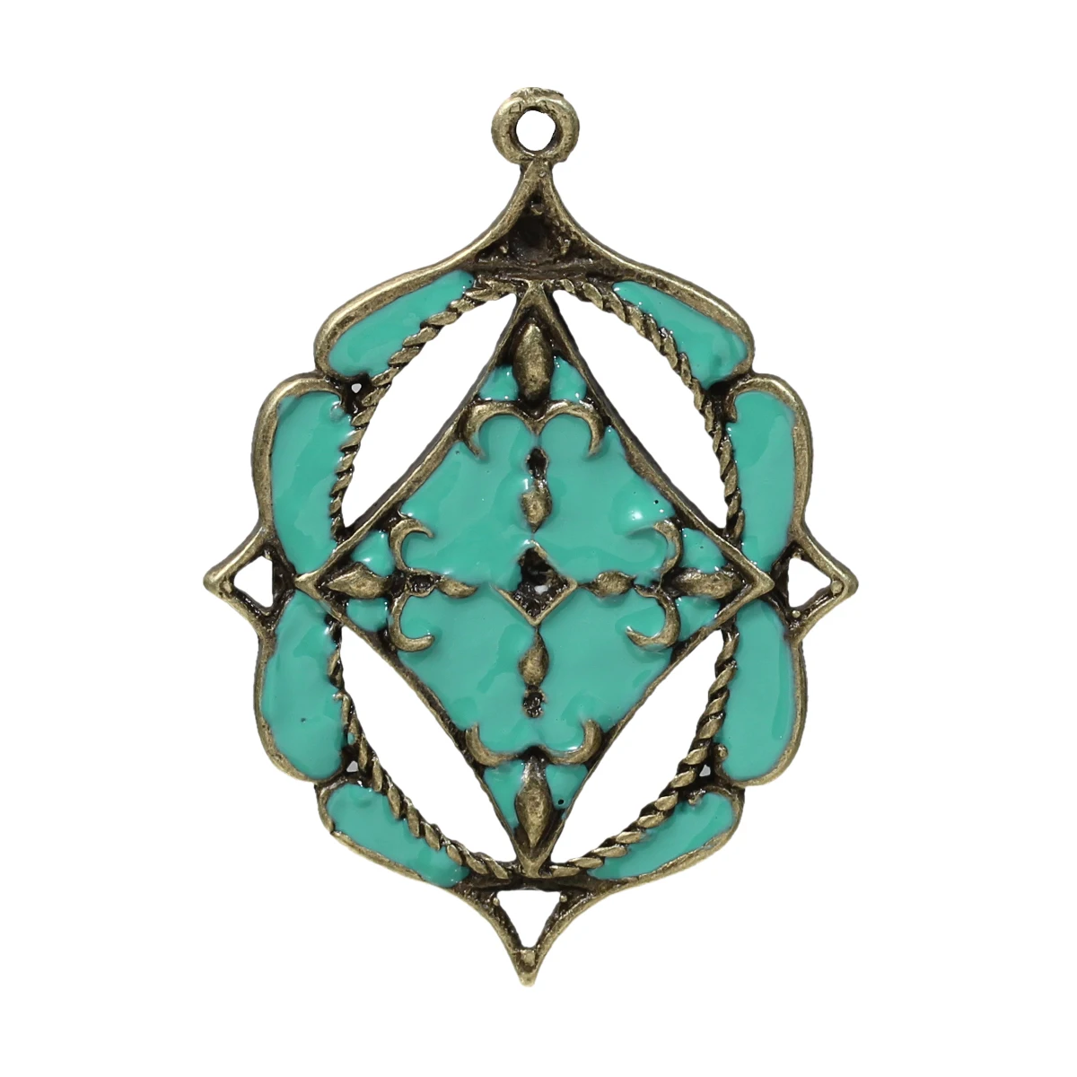 

Zinc Based Alloy Pendants Shield Antique Bronze Mint Green Enamel Fleur-De-Lis Hollow Carved 45mm x 32mm ,5 PCs 2016 new