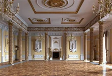 Laeacco Luxury Palace Interior Fireplace Chandelier Photography Backgrounds Customized Photographic Backdrops For Photo Studio