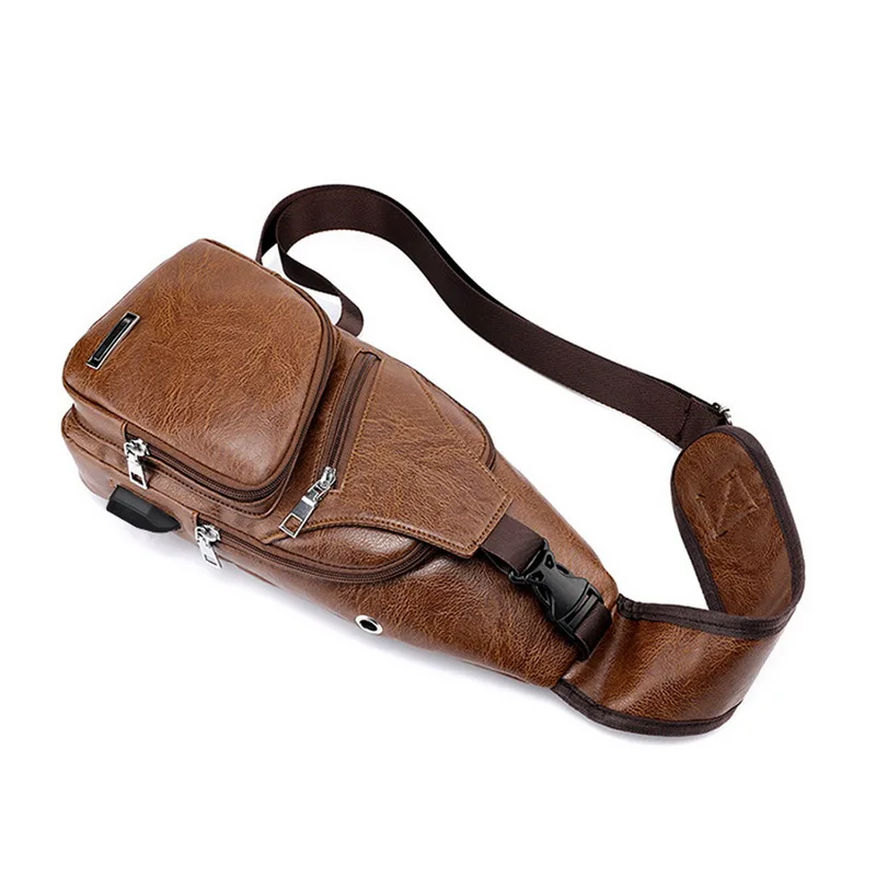 NIBESSER нагрудная сумка мужская кожаная нагрудная USB Задняя сумка с отверстием для наушников дорожный Органайзер мужская сумка черный/коричневый