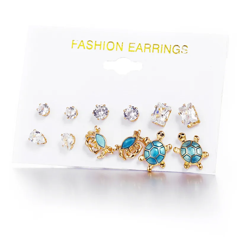 

Bijoux Animal Tortoise Crystal Stud Earrings For Women Vintage Boho Brincos Flower Clip Cuff Earring Set 6 Pairs/Set