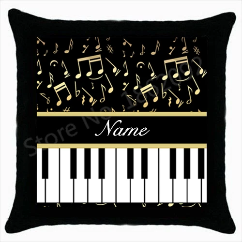 

Funny Personalised Music Musical Throw Pillow Case Black Custom Name Music Notes Piano Key Cushion Cover Cool Birthday Gift 18"