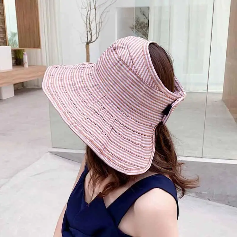 BINGYUANHAOXUAN الأزياء أقنعة النساء طوي قبعة الشمس الصيف فارغة أعلى القبعات واسعة حافة مع في الهواء الطلق السفر الأشعة فوق البنفسجية شاطئ كاب أغطي...