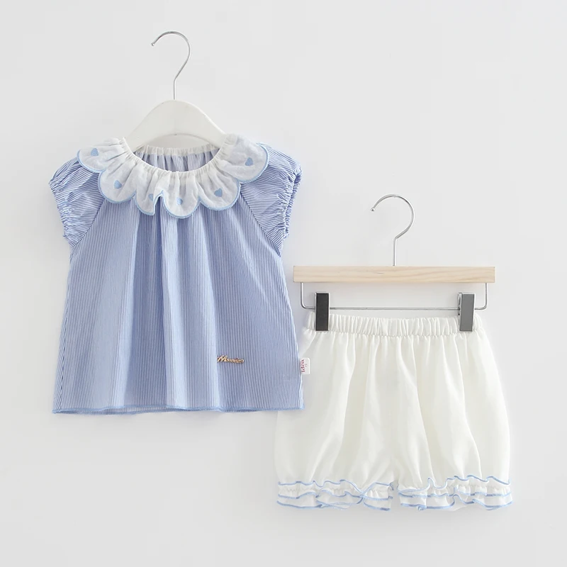 Baby Girl Short Top Pant 2pcs Set 2018 Summer New Flower Collar Fashion