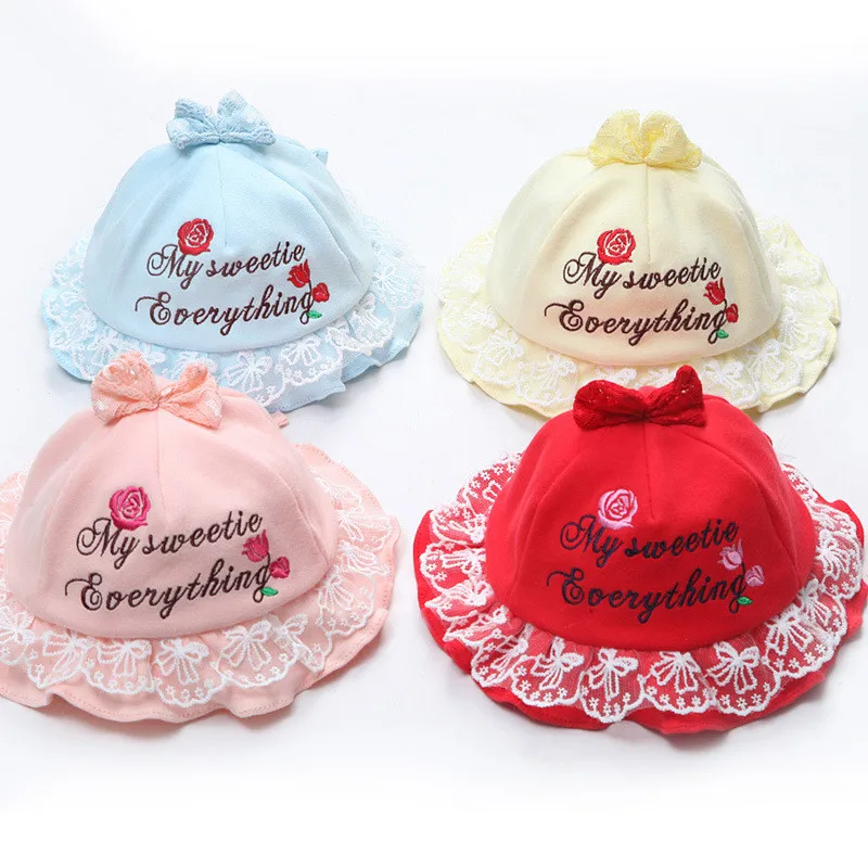 

Summer Baby Girls Sun Hat Cotton Bowknot Lace Princess Baby Hat Kids Child Cap Letter Bucket Hat Baby Hats For Newborn Babies