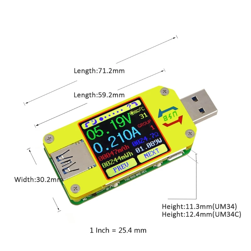 UM34 UM34C Для APP USB 3,0 Тип-C DC Вольтметр Амперметр Напряжение измеритель тока, для батареи зарядки измерения Кабельный тестер сопротивления