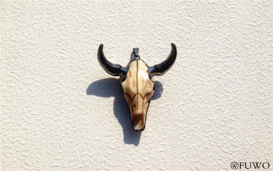 Black Electroplated Bull Skull Horn Pendant 7