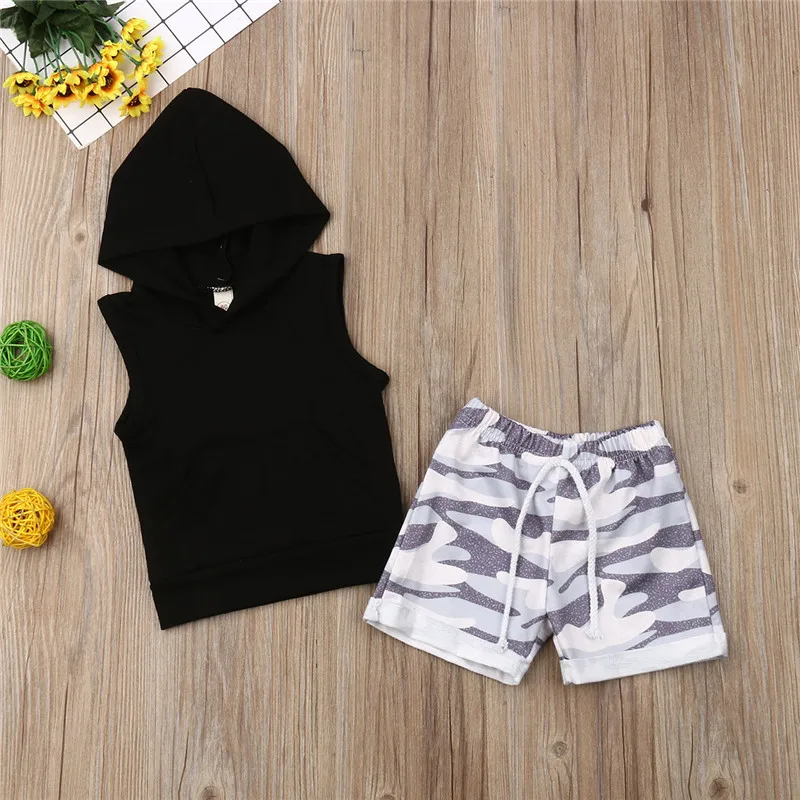 

New Infant Baby Boys Kid Summer Clothes Hoodie Top + Shorts Pants Outfits Set