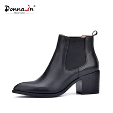 Donna in 2016 new style leather ankle boots pointed toe thick heel elastic women’s short boots big size women shoes
