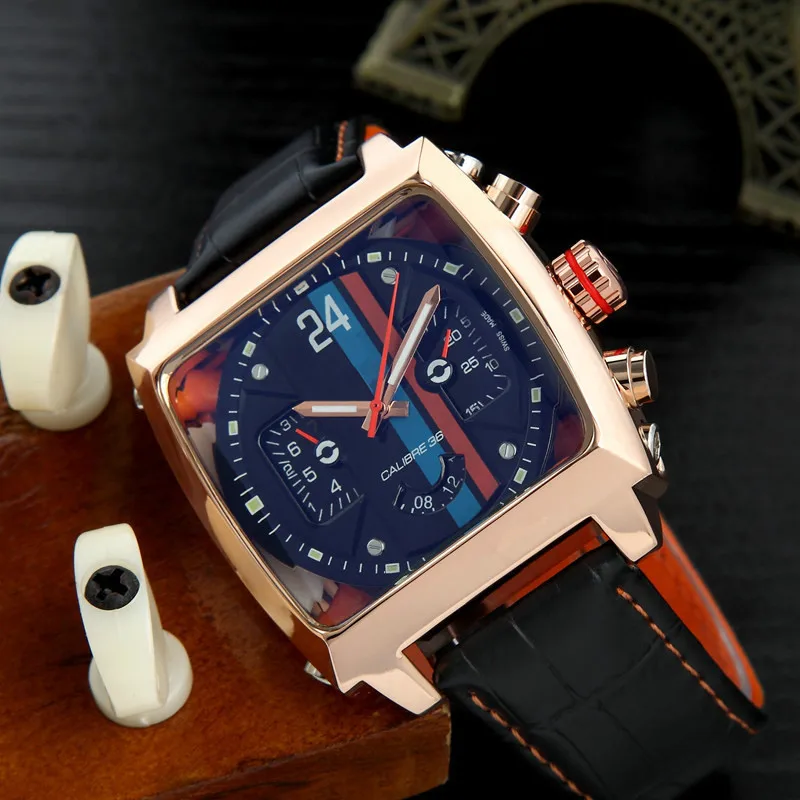 

Men's Mechanical Watches Luxury Brand Square Automatic Watch Leather Waterproof Luminous Sports Watches Day Date Clock