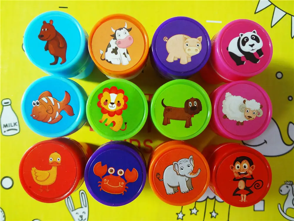 JSXuan SelfInking Stamp Animal Tiger Panda Monkey Fish Elephant Dog Monkey Cartoon Gift for Kids Scrap booking DIY Decoration
