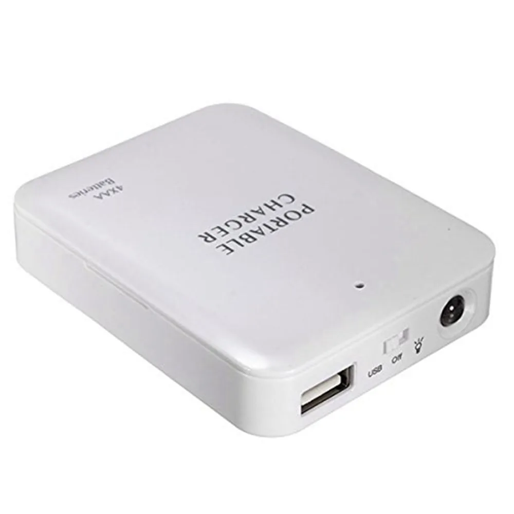 

1 PC Portable USB Power Bank Charger 4X AA Battery External Packing Box Emergency Charger With 1 LED lights For Phone Etc. White