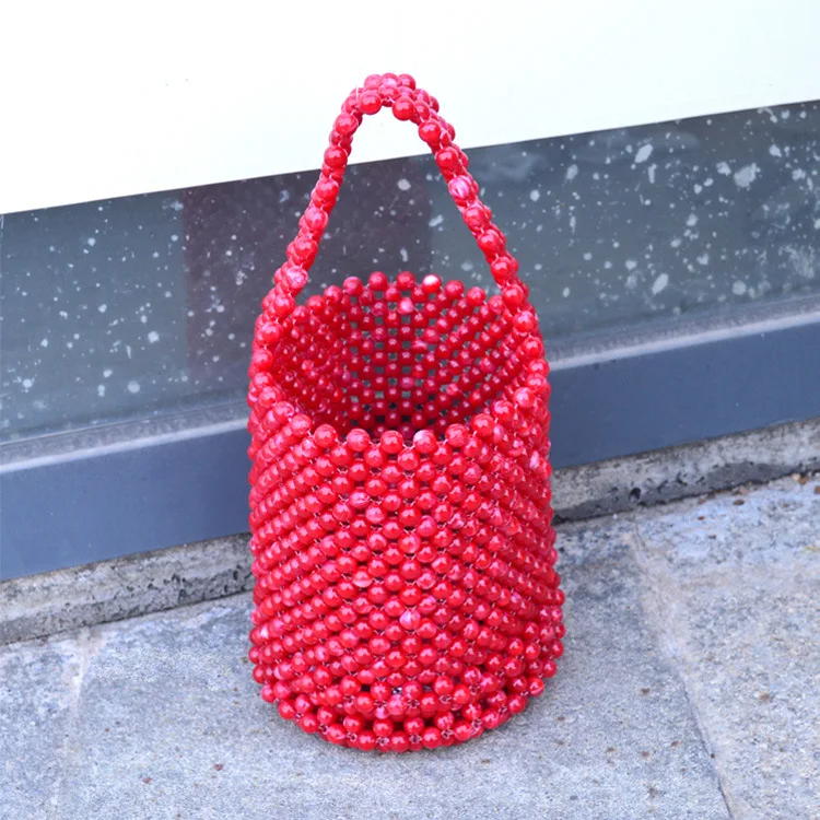 

Caker Brand 2019 Women Red Beaded Handbag Colorful Summer Beach bags Summer Casual Bucket Drop Shipping