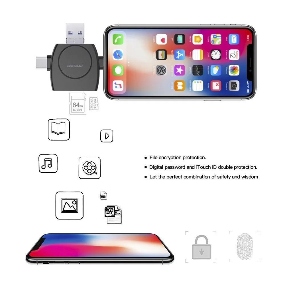 4 в 1 TF/MicroSD карты высокого Скорость OTG картридер Micro Тип usb C для телефона Android и iPhone OTG адаптер конвертер