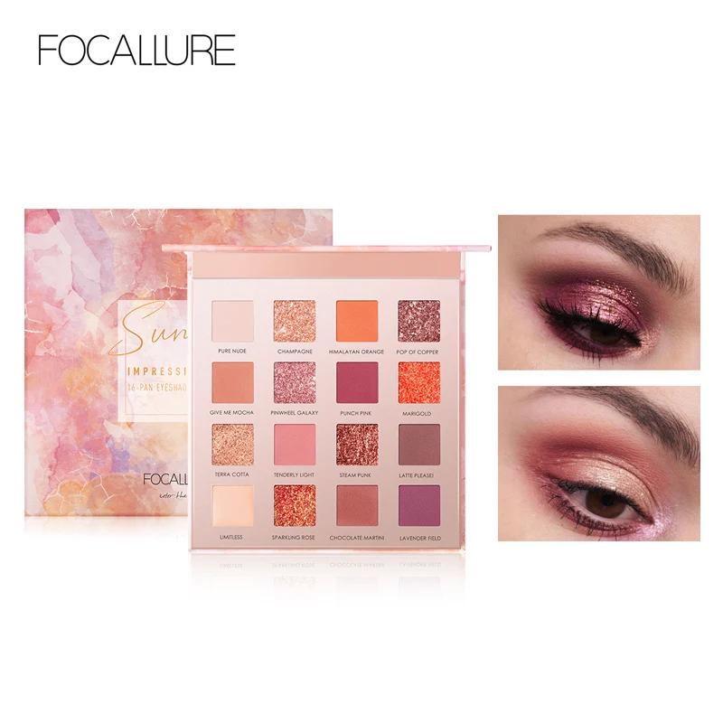 FOCALLURE Sunrise Shimmer Тени для век Палитра легко носить стойкий 16 цветов Блеск Тени для век Палитра Профессиональные Тени