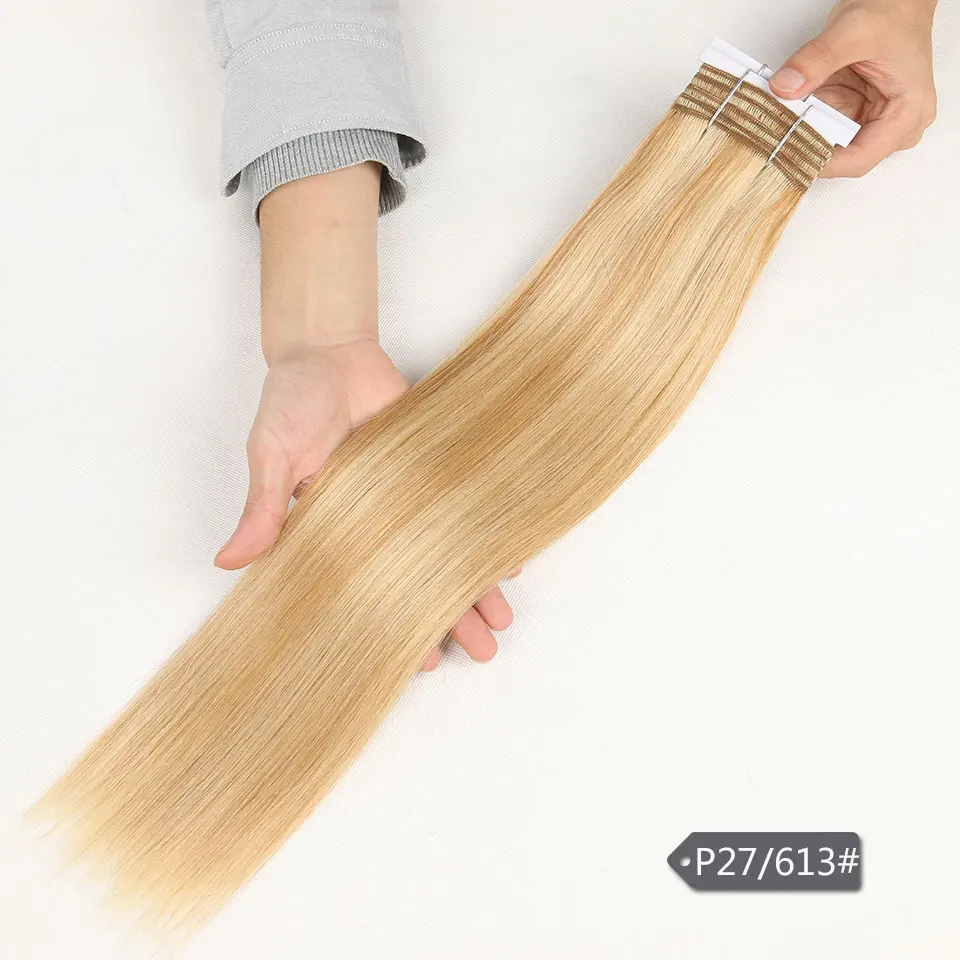 Гладкий Бразильский пучок волос шелковистые прямые человеческие волосы для наращивания 1 шт. Remy бразильские прямые пучки волос - Цвет: P27/613