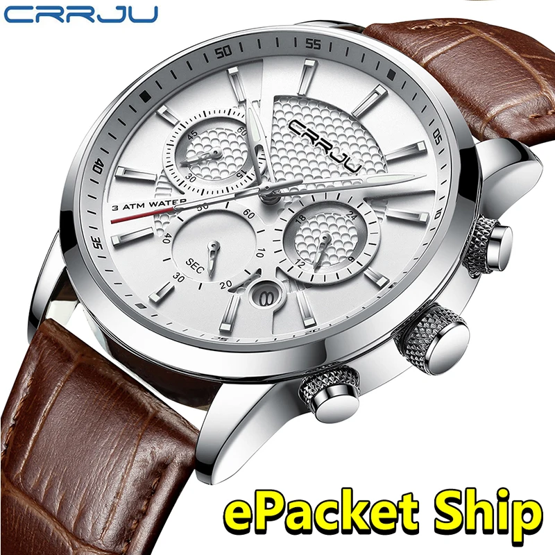 

watches man luxury brand 2019 crrju fashion men's Wrist watches 30M Waterproof Sport Leather male watch Relojes Hombre 2019