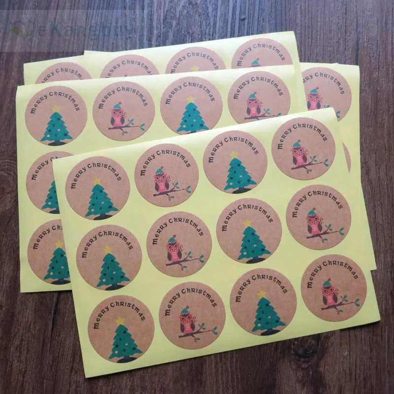 

120pcs Merry Christmas Gift Label Kraft Paper Sticker