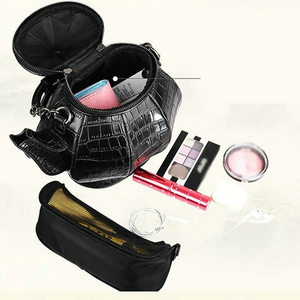 FGGS-مضحك القوطية محفظة إبريق الشاي على شكل حقيبة يد كروس الأعلى مقبض حمل المرأة حقائب كتف