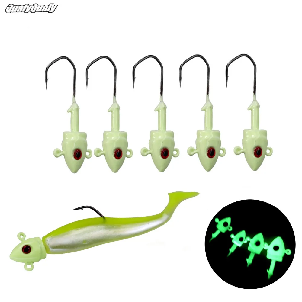 

5pcs Glow Fishing Jig Heads 7g 10g 14g 20g Fishing Hook Lead Jig Lure Hard Baits Soft Worm Fishing Tackle Accessories