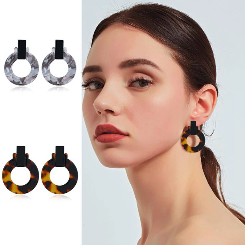 SURPRISE PIE Acrylic Statement Tortoise Shell Earrings Women Fashion Hoop Resin Stud Earrings Gifts Women