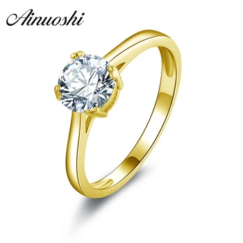 

AINUOSHI Classic 4 Claws 1CT Solitaire Round Ring 14K Solid White/Yellow Gold SONA Diamond Engagement Jewelry Women Wedding Ring