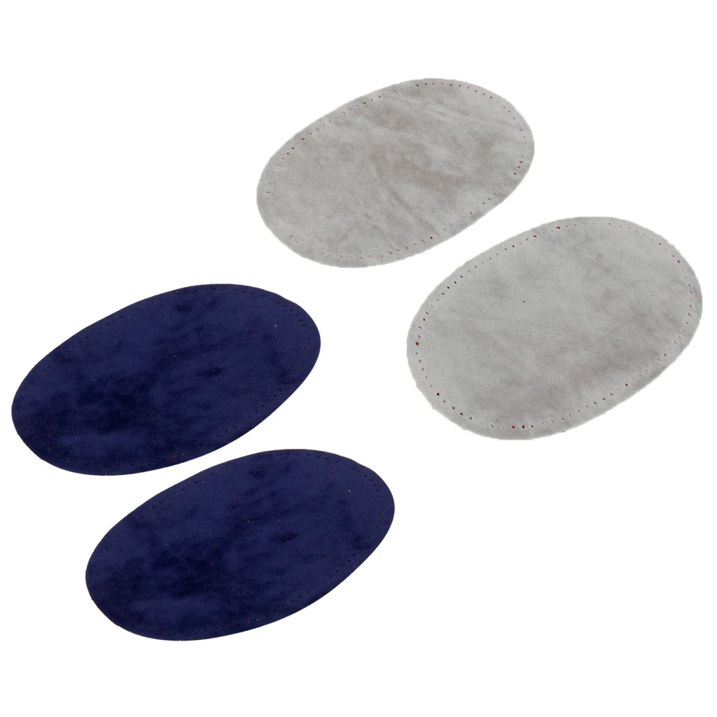 2 Pairs Suede Fabric Sew On Repair Patches Applique Elbow/Knee Patches Jeans Patches Grey Blue