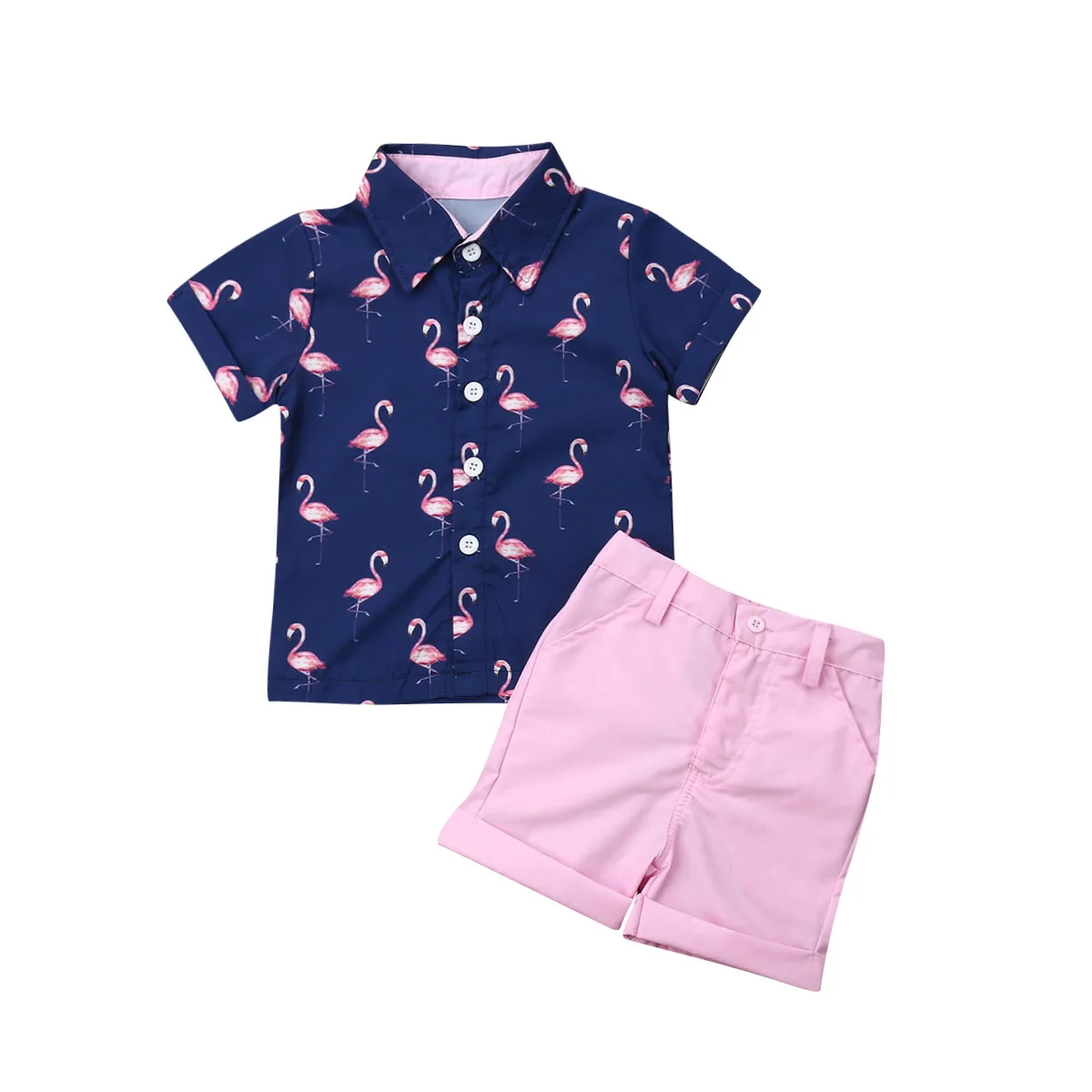 Одежда для малышей Детский деловой костюм для маленьких мальчиков рубашка с Фламинго+ короткие штаны летняя одежда из 2 предметов