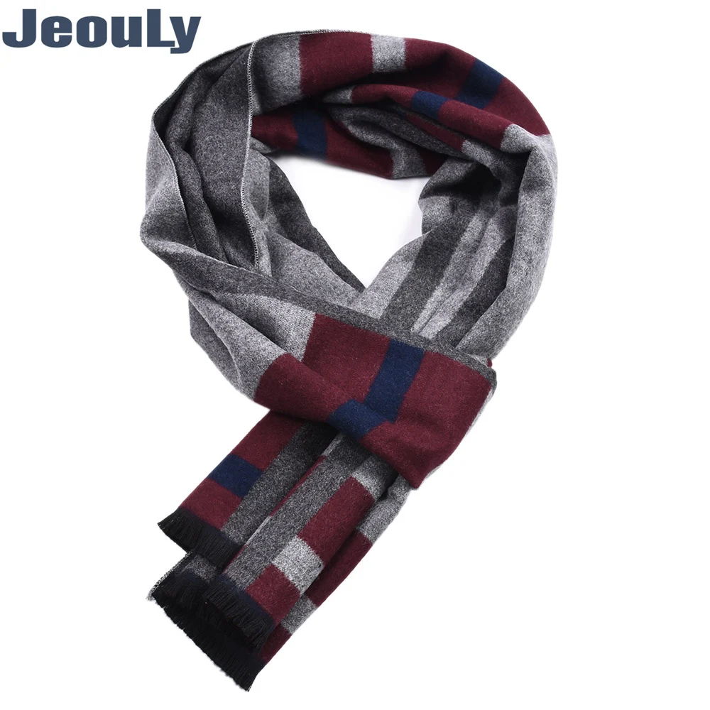 

JeouLy Men Scarf 2018 Autumn Winter Cashmere Scarves Brand Business Casual Scarfs Vintage Soft Men's Imitation striped double