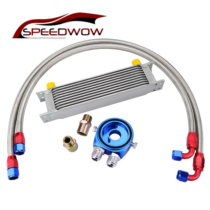 SPEEDWOW 10ROW AN10 Transmission Oil Cooler Kit+Aluminum Oil Filter Cooler Sandwich Adapter+Hose Fitting SPEEDWOW 10ROW AN10 Transmission Oil Cooler Kit+Aluminum Oil Filter Cooler Sandwich Adapter+Hose Fitting