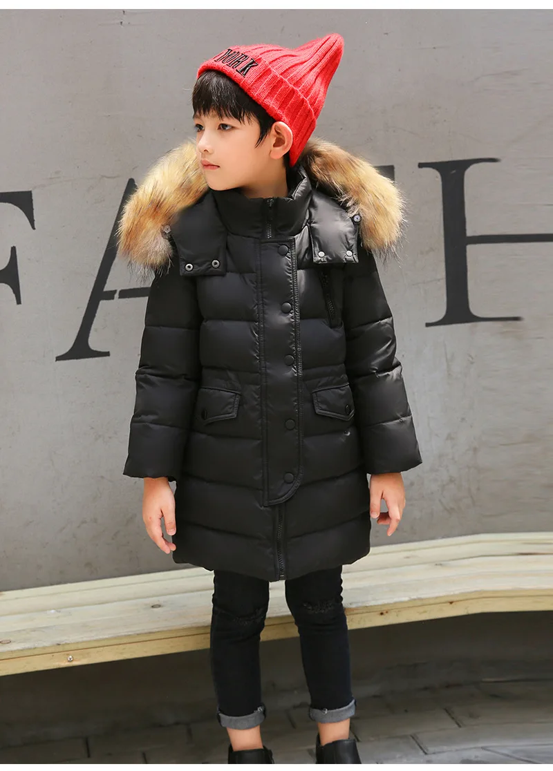 Модная детская куртка-пуховик воротник из натурального меха длинная толстая зимняя куртка Детское пальто для девочек теплая верхняя одежда для холодной зимы