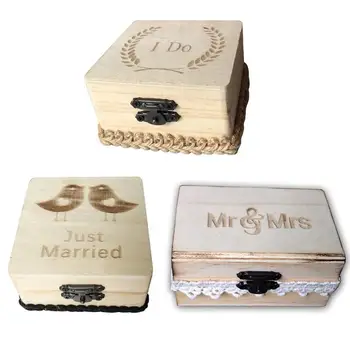 

Rustic Wood Retro Wedding Ring Box Ring Pillow Case with Lace Gift Holder