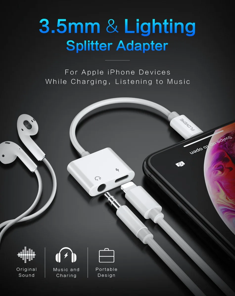 iOS 11//12 Headphone Jack Adapter for iPhone 8 Dongle Aux Audio to 3.5mm 2 in 1 Cables Earphone Adapter Splitter for Music and Charging Compatible with iPhone 7//7Plus//8//8Plus //X//XS Max Sliver