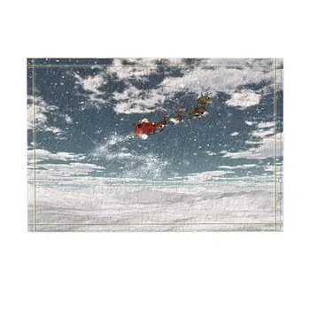

Christmas Decor, Santa Claus Driving Reindeer in the Air Against White Ground Bath Rugs, Non-Slip Funny Indoor Outdoor Doormat