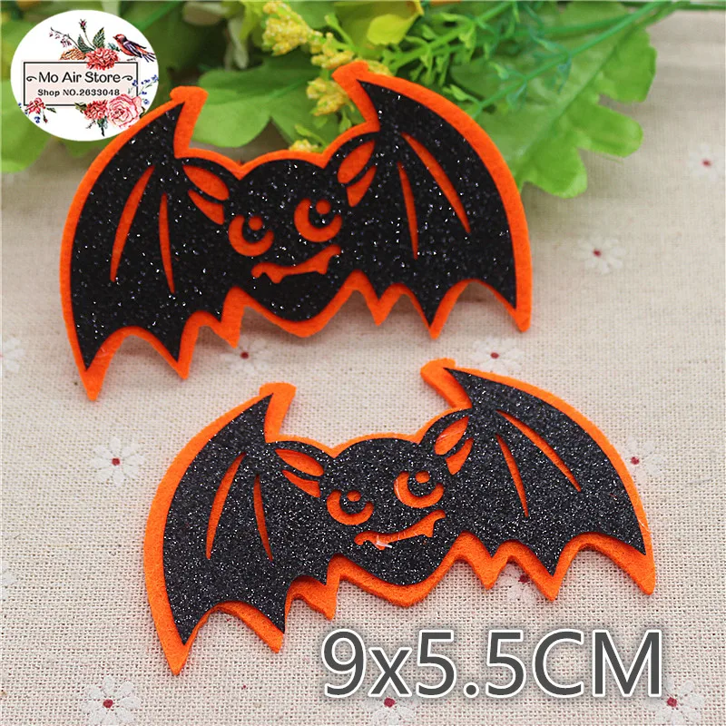 

9x5.5CM 5pcs Non-woven patches Halloween shiny bat Felt Appliques for clothes Sewing Supplies diy craft ornament