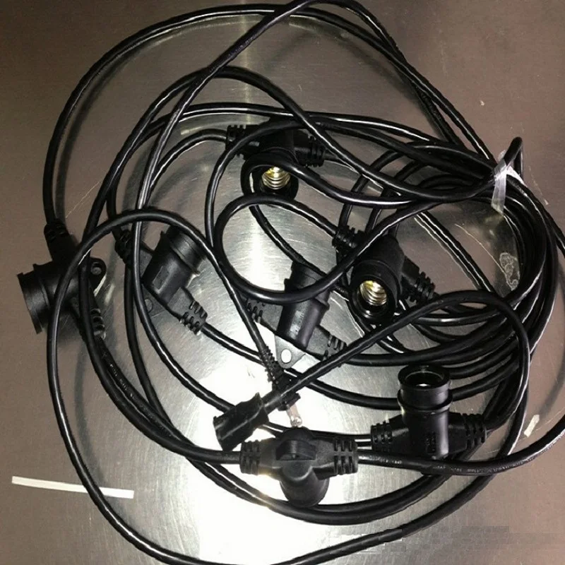 Customized Length 7M 2 Core Waterproof Black Cable With E27 Hanging Sockets for S14 Led Bulbs Outdoor Garden Patio Wedding Strip