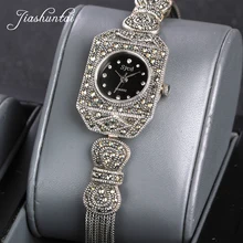 JIASHUNTAI винтажные серебряные 925 часы для женщин Ретро 925 пробы серебряные часы женские браслеты часы ювелирные изделия