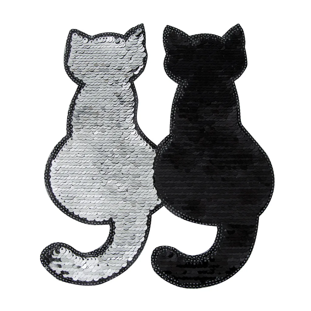 

Free Knight Embroidery Cat Animal Patch Reversible Color Sequins Clothes DIY Applique Bag Clothing Jeans Crafts Patches