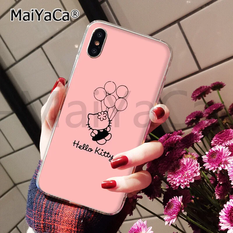 MaiYaCa милый розовый hello kitty черный ТПУ чехол для телефона чехол для iphone 11 pro 5Sx 6 7 7plus 8 8Plus X XS MAX XR - Цвет: A4