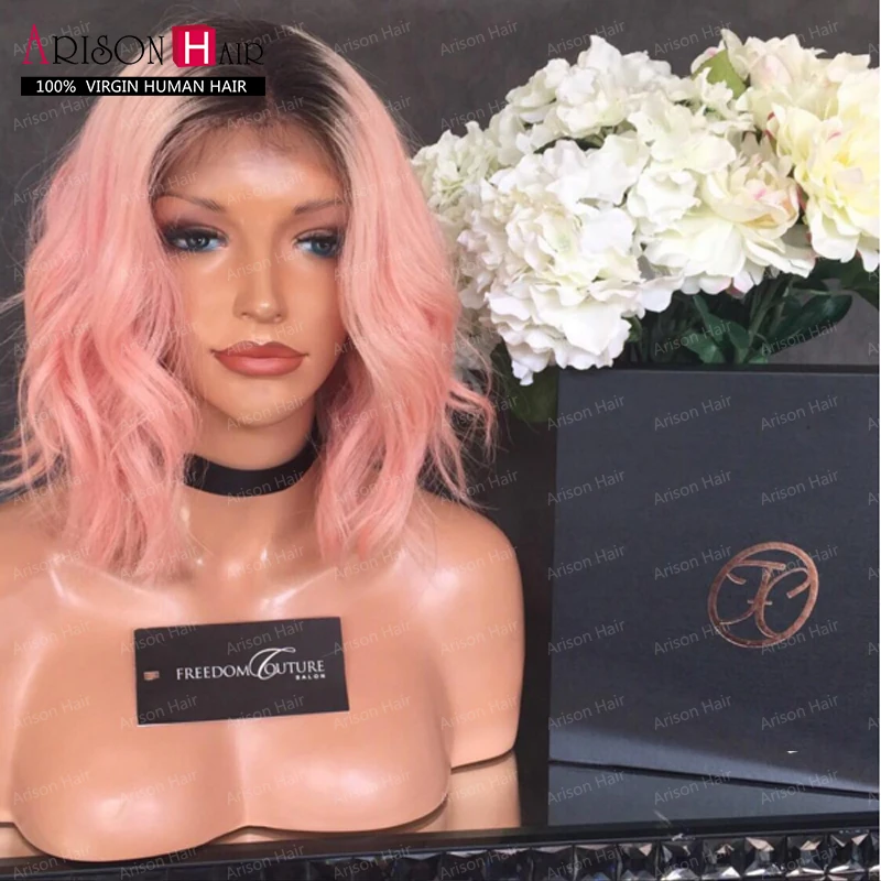 

Sexy Wavy 1b/pink Full Lace Wig  Ombre Lace Front Wig Glueless 130% Human Hair Brazilian Virgin Hair For Fashion Women