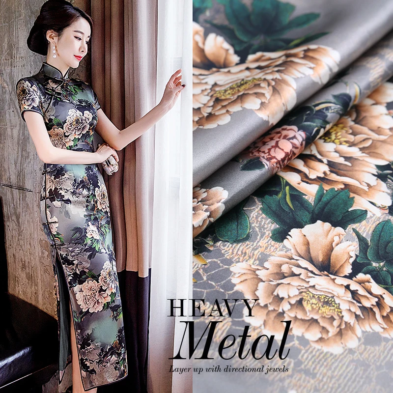 

Vintage Flower Print Stretch Silk Satin Fabric Width 108cm/42inch