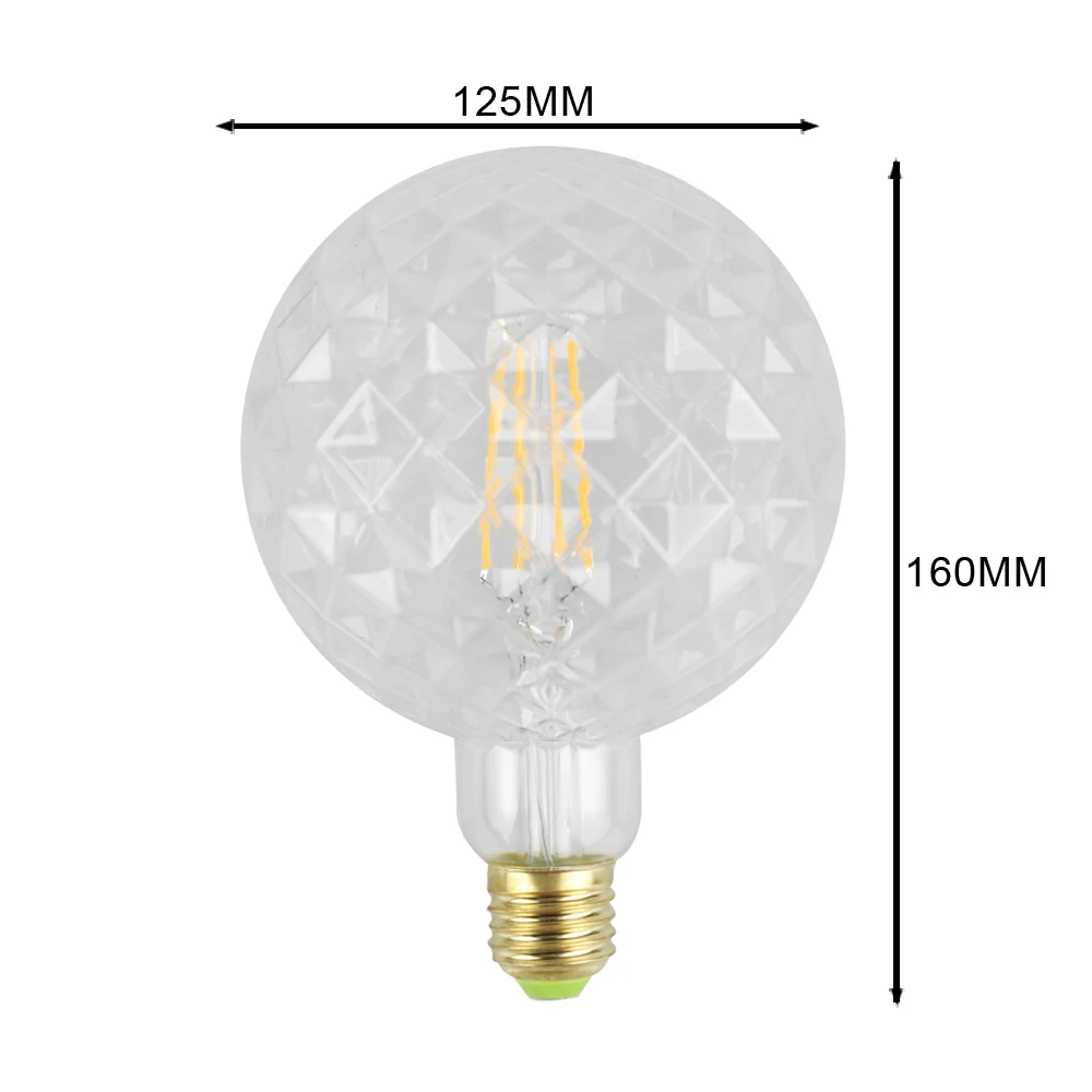 Tianfan G125 большой шар Винтаж светодиодные лампы 4 Вт Edison светодиодная лампа, лампы накаливания декоративная лампа накаливания теплый белый 220/240 V E27 с украшением в виде кристаллов - Испускаемый цвет: clear