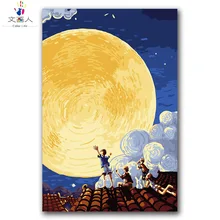 Картины маслом "сделай сам" по номерам мультяшная фигура абстрактная Ночная Луна картинка-раскраска краски по номерам с комплектами для детей бескаркасные