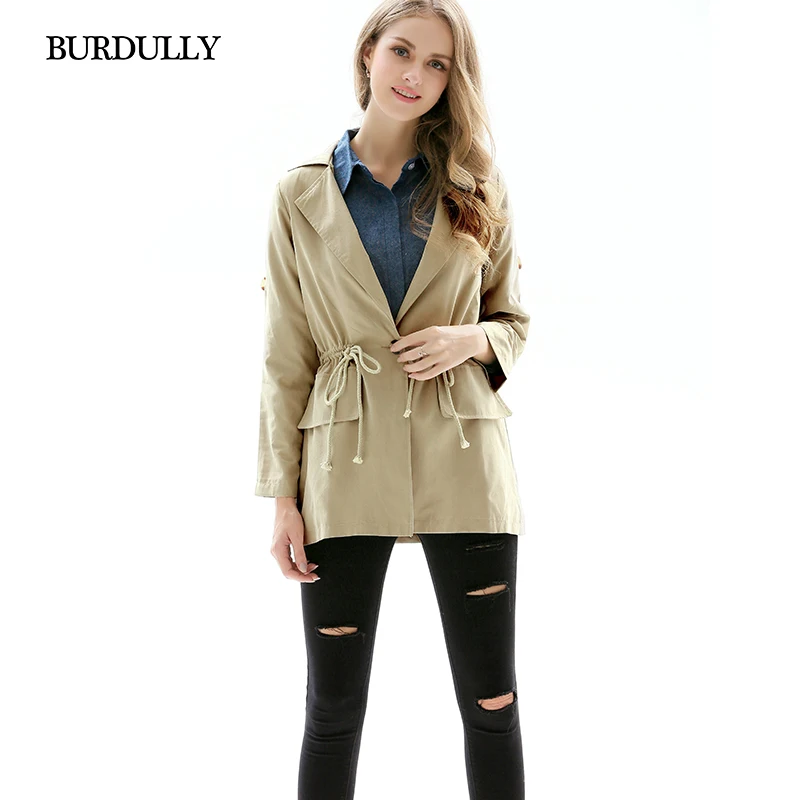 BURDULLY 2018 Ladies Classic Spring Thin Trench Coat For Women Autumn Windbreaker Female Turn down Collar Overcoat Outerwear BURDULLY 2018 Ladies Classic Spring Thin Trench Coat For Women Autumn Windbreaker Female Turn down Collar Overcoat Outerwear