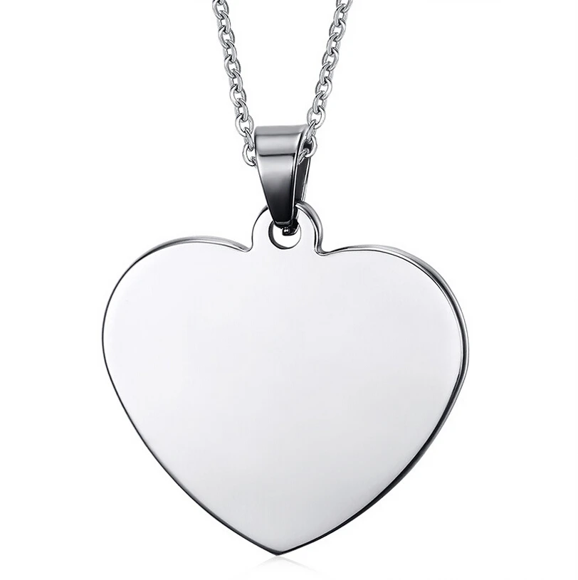

Customized Engraved Stainless Steel Heart Shaped Pendant Personalized Necklace with any message Free Silver Chain