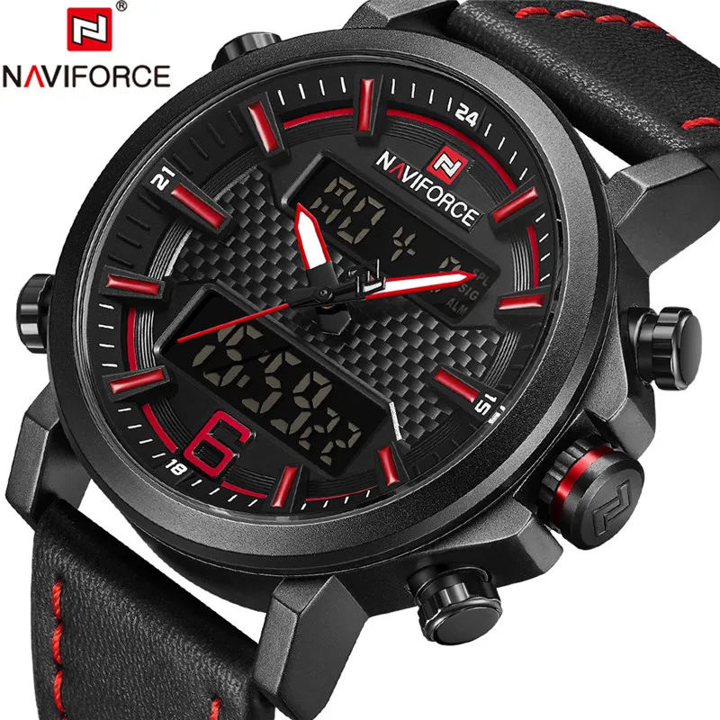 

Relogio NAVIFORCE Men Watch Sport Mens Watches Top Brand Luxury Military Army Leather Band Analog LED Digital Quartz Male Clock