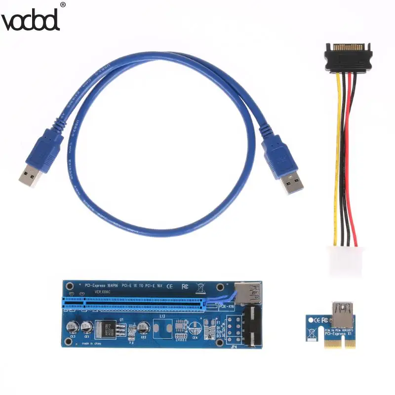 

PCI-E Extender Pci Express Riser Card 1x To 16x 60cm USB 3.0 Cable Sata To 4pin Molex Power For Bitcoin Mining Miner