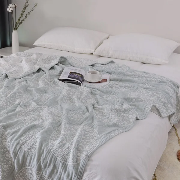 Хлопковое муслиновое одеяло для кровати, дивана, путешествий, дышащее плотное одеяло большого размера, детское мягкое полотенце, одеяло s Para - Цвет: light green