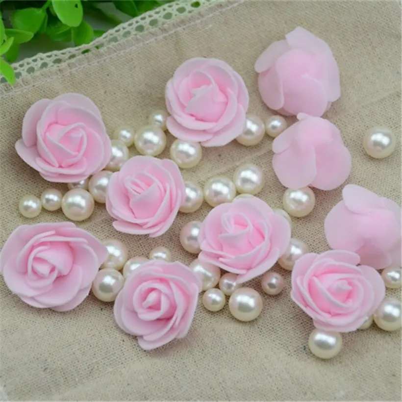 50PCS/Lot Artificial Mini PE Foam Rose Flower Head Handmade DIY Wedding Home Decoration DIY Scrapbooking Fake Flower Kiss Ball